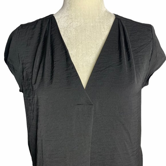 H&M Black Silky V Neck Cap Sleeve Top 43PE - Picture 2 of 5